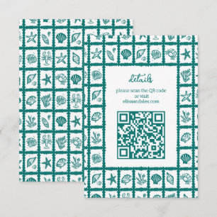 Seashell Grid Beach Wedding CUSTOM QR Code Begleitkarte