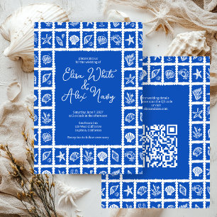 Seashell Grid Beach Wedding CUSTOM QR Code Einladung