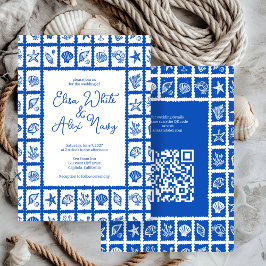 Seashell Grid Beach Wedding CUSTOM QR Code Einladung