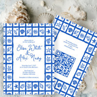 Seashell Grid Beach Wedding CUSTOM QR Code