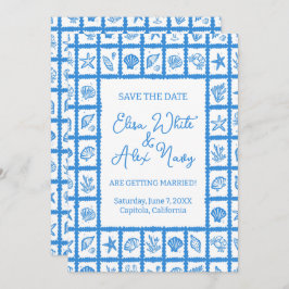 Seashell Grid Beach Wedding CUSTOM QR Code Save The Date