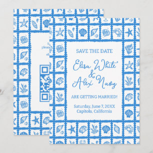 Seashell Grid Beach Wedding CUSTOM QR Code Save The Date