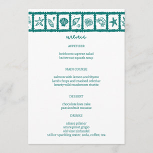 Seashell Grid Beach Wedding Green White CUSTOM Menükarte
