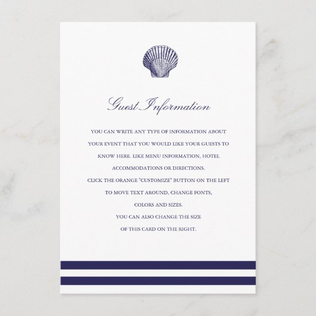 Seashell-Hochzeitseinlage der Nautischen Marine Begleitkarte (Vorderseite)