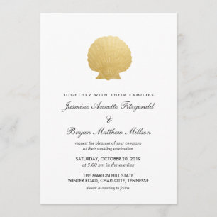 Seashell Imitate Gold Foil   Hochzeit am Ozean Einladung