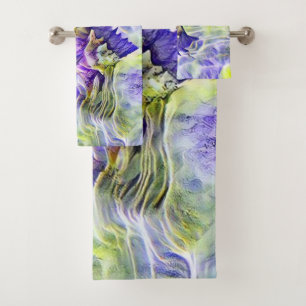 Seashell in blauem lila Aquarellbild Badhandtuch Set