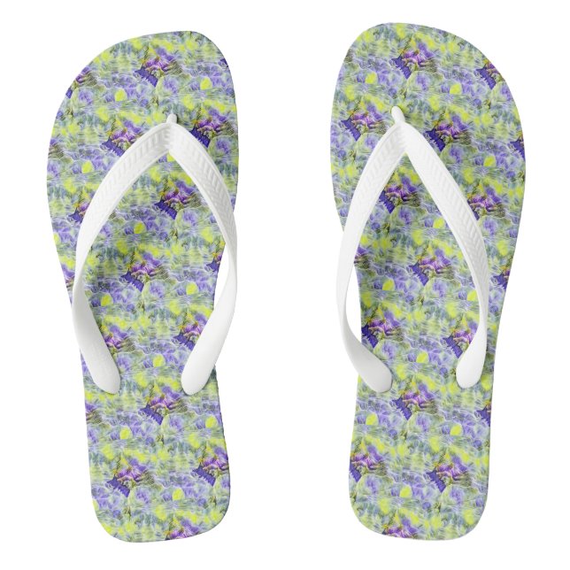 Seashell in blauem lila Aquarellbild Flip Flops (Fußbett)