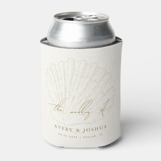 Seashell Ivory & Gold Beach Coastal Wedding Favor Dosenkühler (Kanne Vorderseite)