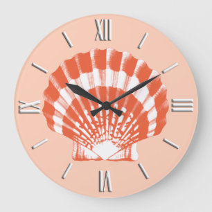 Seashell - korallenrotes Orange und weiß Große Wanduhr