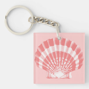 Seashell - korallenrotes rosa und Weiß Schlüsselanhänger