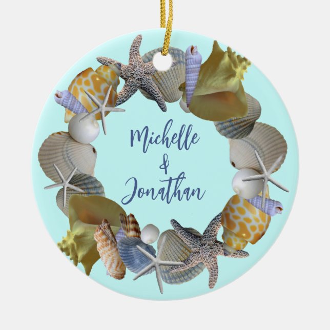 Seashell-Kranz-Namen und Jahresverzierungen Keramik Ornament (Vorne)