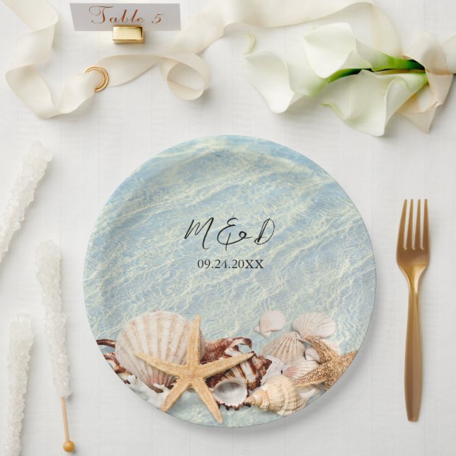 Seashell Marble Wedding Pappteller (Hochzeit)