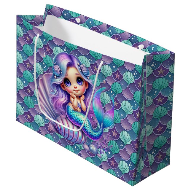Seashell Mermaid Große Geschenktüte (Vorderseite Schrägansicht)