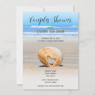 Seashell mit Herz & Sand am Strand, Dusche Couple Einladung