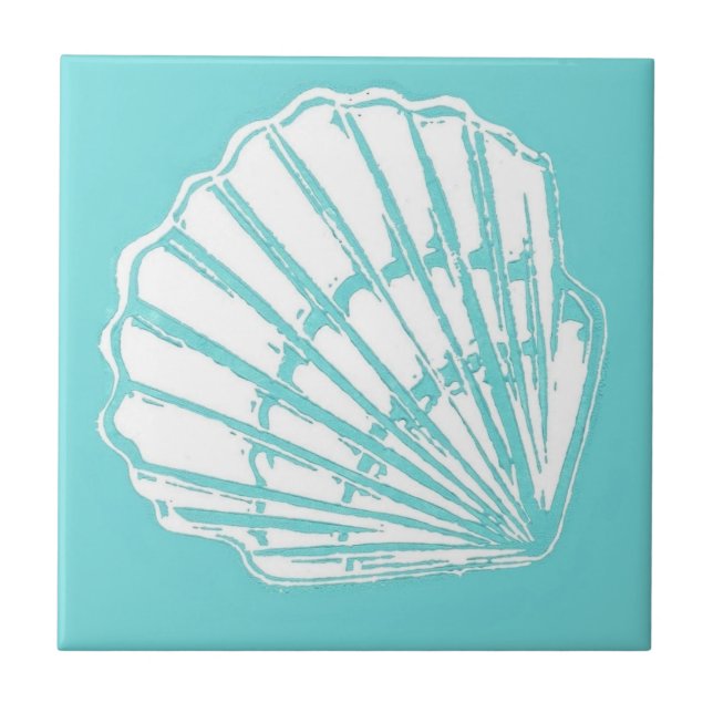 Seashell mit Türkis-Keramik-Fliese Fliese (Vorderseite)