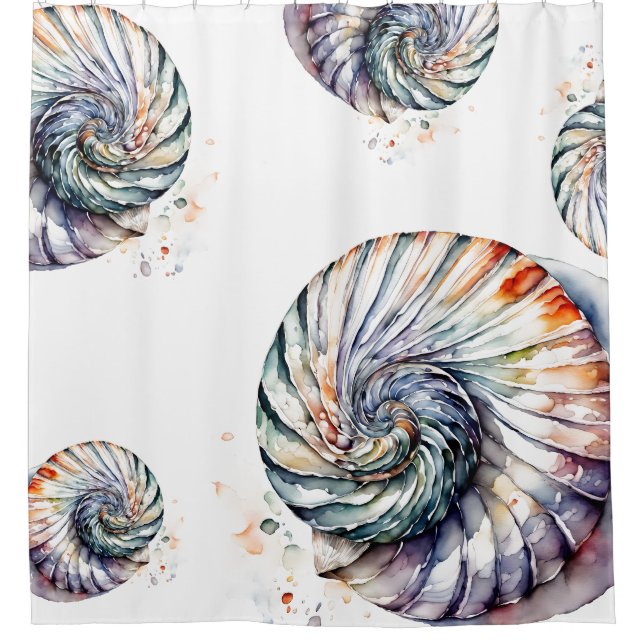 Seashell Muschel Nautilus Design 357 Wasserfarbe Duschvorhang (Vorderseite)