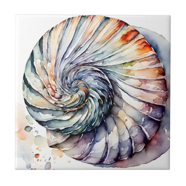 Seashell Muschel Nautilus Design 357 Wasserfarbe Fliese (Vorderseite)