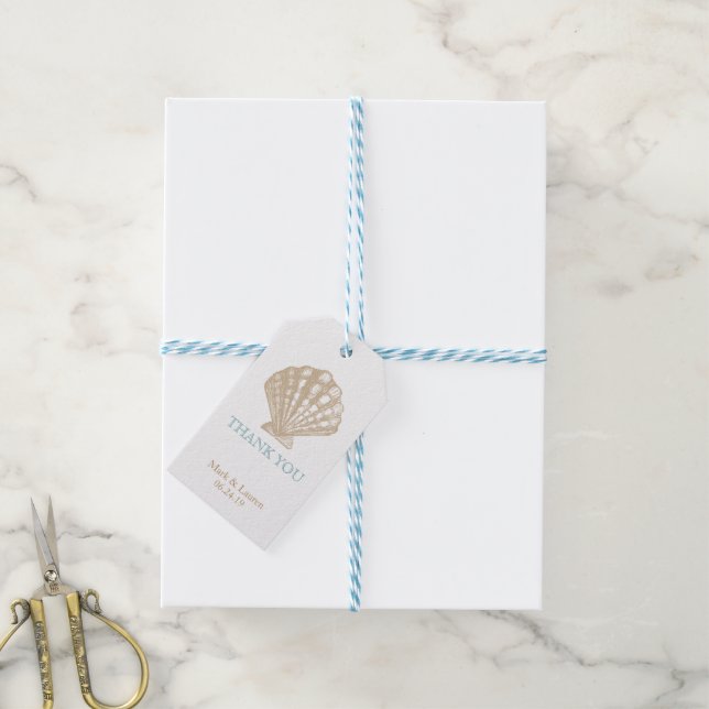 Seashell Nautical Tan/Aqua Beach Wedding Vielen Da Geschenkanhänger (Mit Garn)