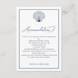 Seashell Navy Blue Beach Hochzeitsunterkünfte Begleitkarte