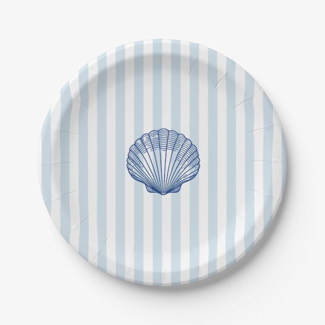 Seashell Painting Nautical Stripe Pappteller (Vorderseite)