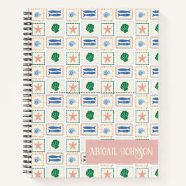 Seashell Pattern Personalize Coastal Boho Notizbuch