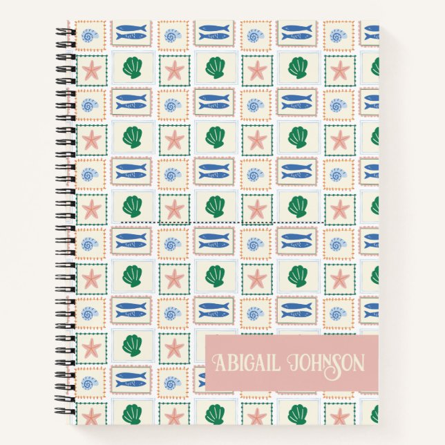 Seashell Pattern Personalize Coastal Boho Notizbuch (Vorderseite)