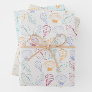 Seashell Pattern Wrapping Paper Geschenkpapier Set