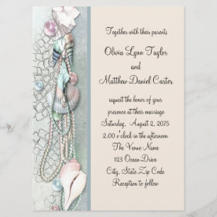 Seashell Pearls Eleganter Strand Hochzeit Einladung