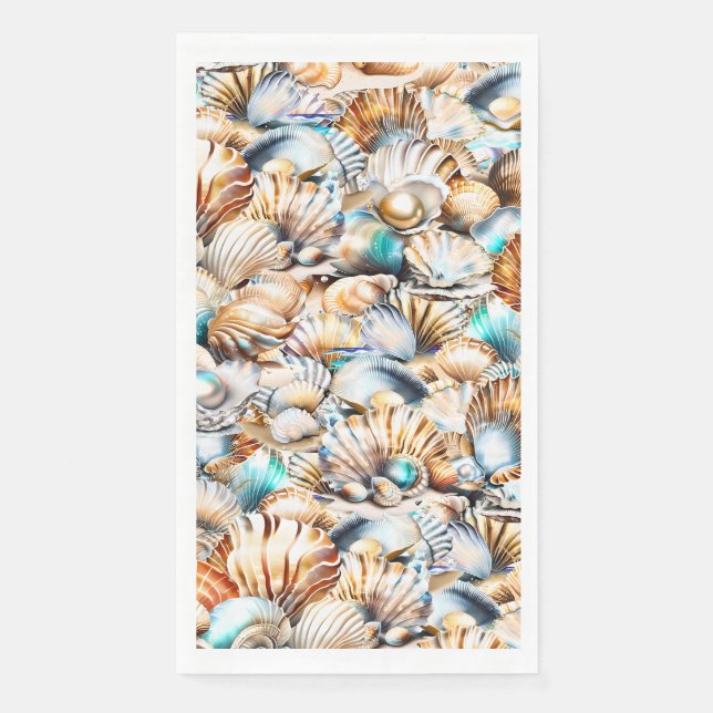 Seashell Perle Diamant Küstensand Collage Serviette (Vorderseite)