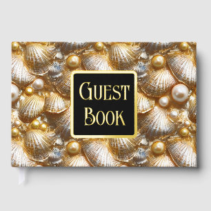 Seashell Perle echtes Goldfolie Strandbild Gästebuch
