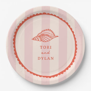 Seashell Pink Tropical Stripe Wedding Pappteller