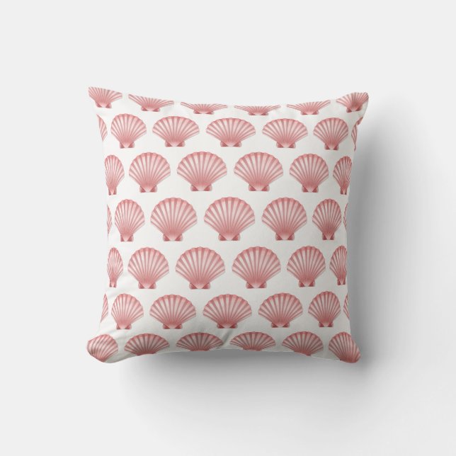 Seashell Pink White Coral Muschel Beach Nautical Kissen (Vorderseite)