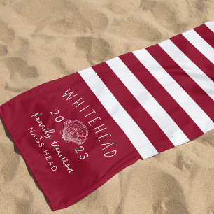 Seashell Red Stripe Monogram Strandtuch