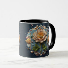 Seashell Rose Mug Beachy Denim Pearl Design