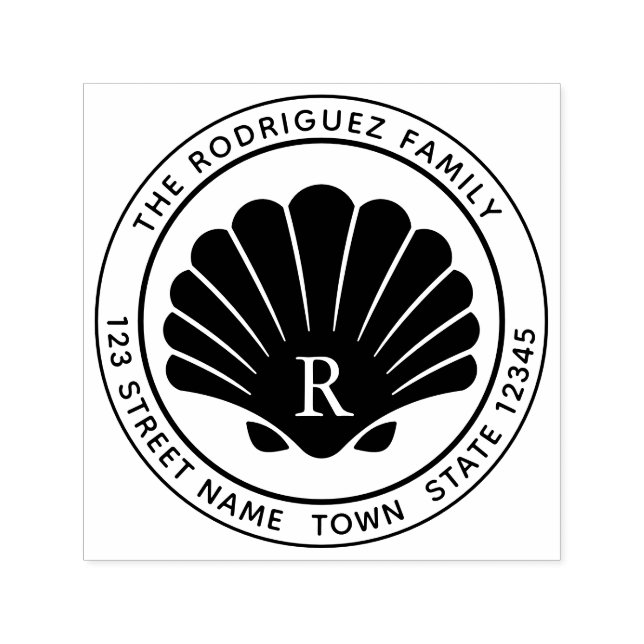 Seashell Round Address Self Inking Kautschuk Brief Permastempel (Design)