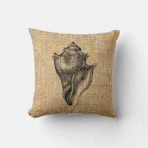Seashell Rustic Burlap Custom Accent Pillows Kissen