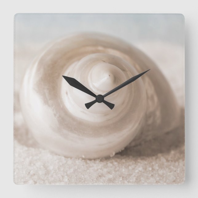 Seashell Sand Beach - Tropical Shells Template Quadratische Wanduhr (Vorderseite)