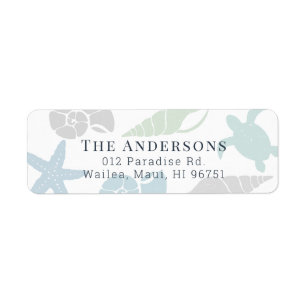 Seashell Sea Turtle Coastal Chic-Adressetikett