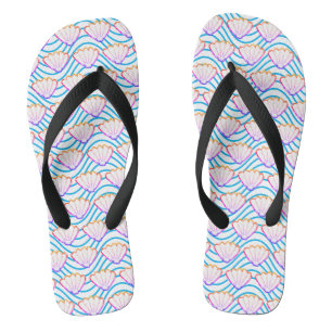 Seashell Sketch weiß und blau Wellenmuster Flip Flops