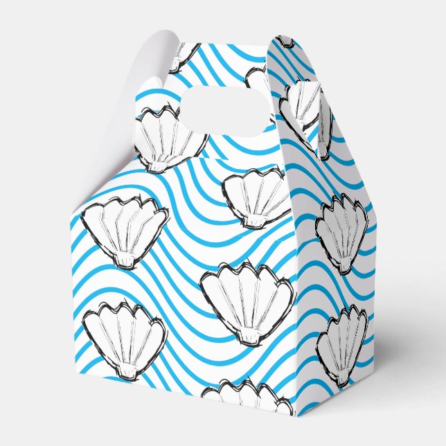 Seashell Sketch weiß und blau Wellenmuster Geschenkschachtel (Vorderseite)