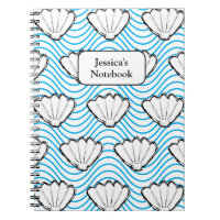 Seashell Sketch weiß und blau Wellenmuster