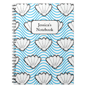 Seashell Sketch weiß und blau Wellenmuster Notizblock