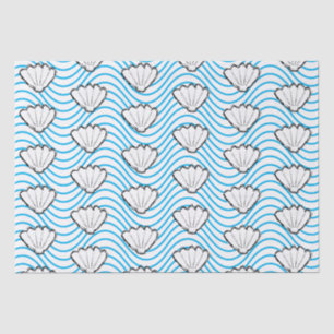 Seashell Sketch weiß und blau Wellenmuster Seidenpapier