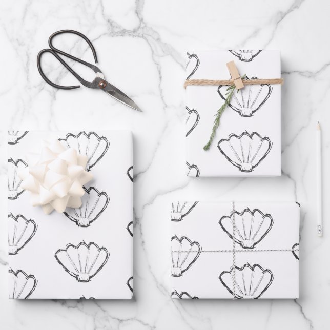 Seashell Sketch Zeichnend Muster Geschenkpapier Set (Vorderseite)