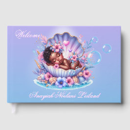 Seashell Sleeping Black Baby Girl Baby Dusche Gästebuch