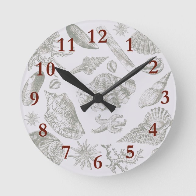 Seashell Soft Antique Art Beach Muscheln Runde Wanduhr (Vorderseite)