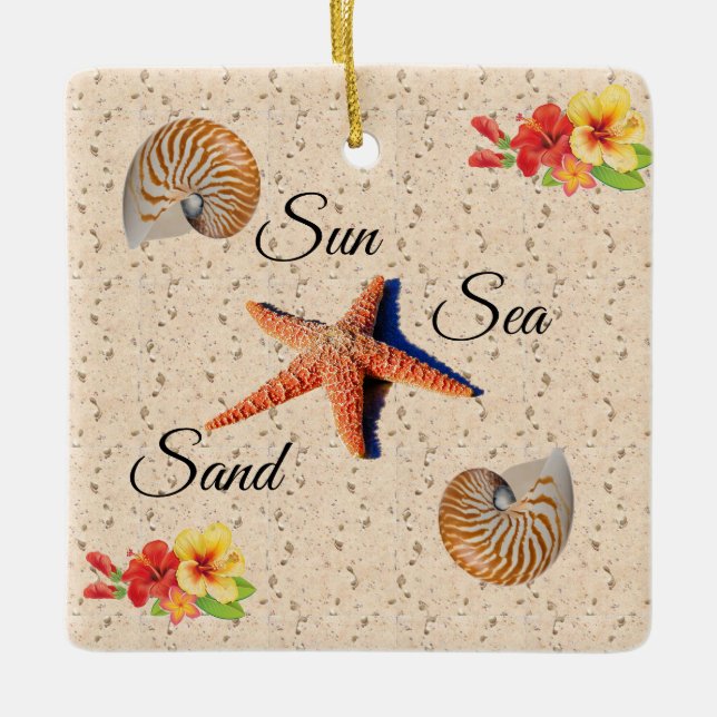 Seashell, Sonne, Sand Keramikornament (Vorderseite)