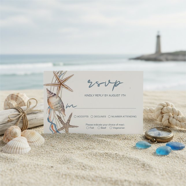 Seashell Starfish Beach Hochzeit - Auswahl RSVP Karte (Von Creator hochgeladen)