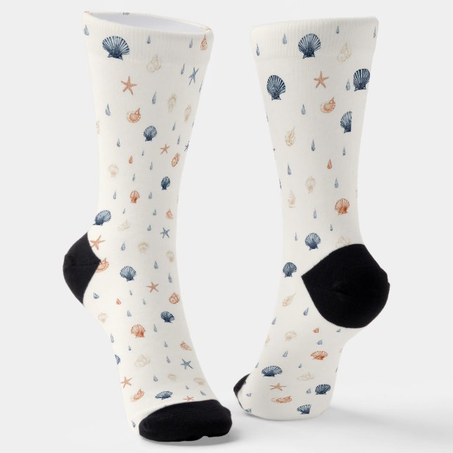 Seashell Starfish Nahtloses Muster Socken (Gewinkelt)