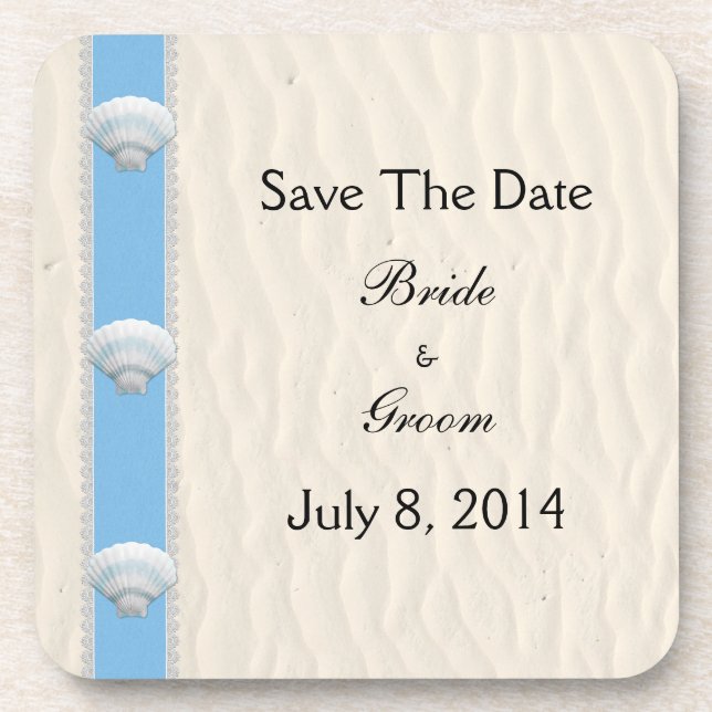 Seashell-Strand-Hochzeit Save the Date Untersetzer (Vorderseite)